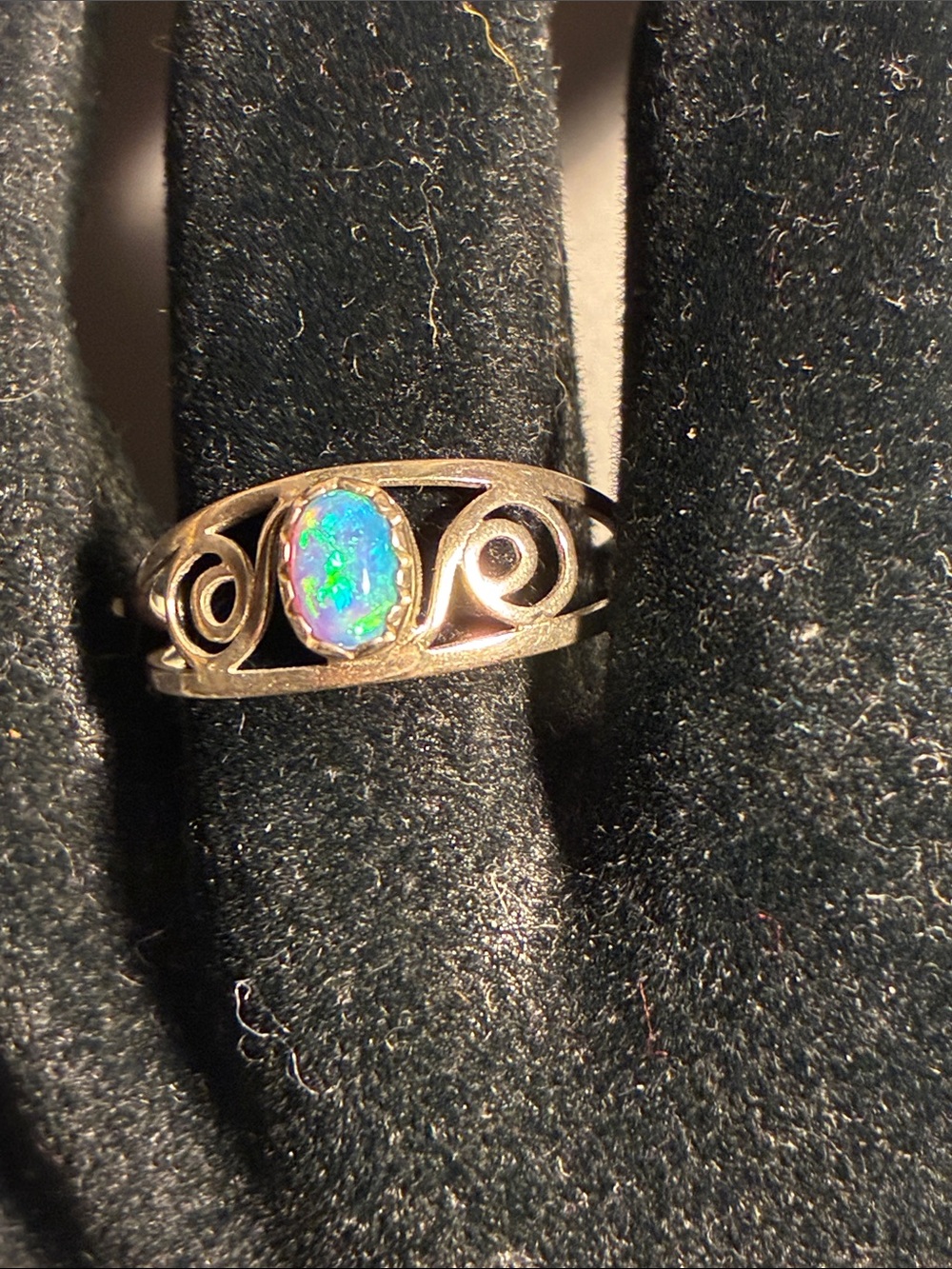 Sterling Silver Opal Scroll Ring Size 9